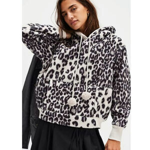New FREE PEOPLE With Love Sweatshirt $128 X-SMALL Black LEOPARD PRINT